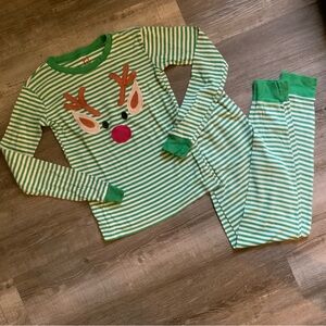 Pick any 5 for $15 Very Snug Fit Green and White Striped Reindeer Pajama Set